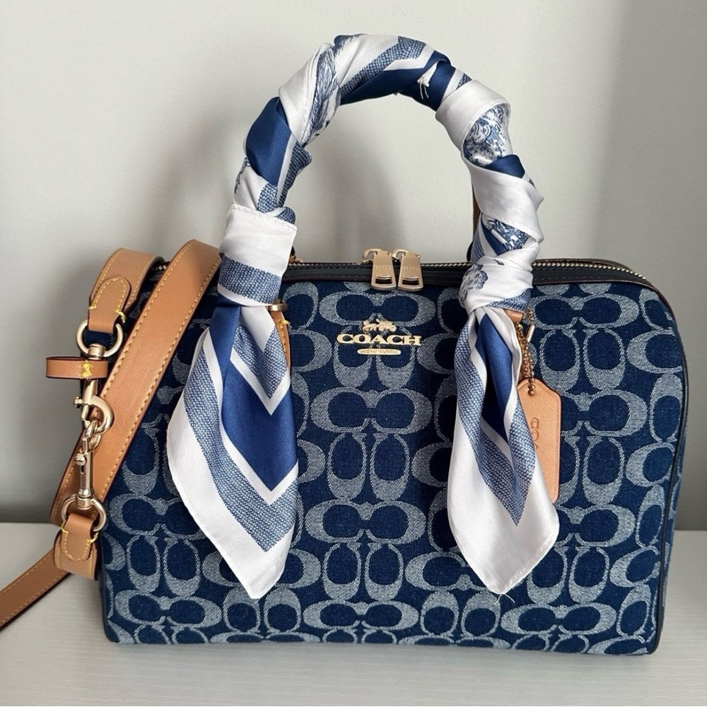 LARGE COACH ROWAN DENIM SIGNATURE SATHEL, Preowned